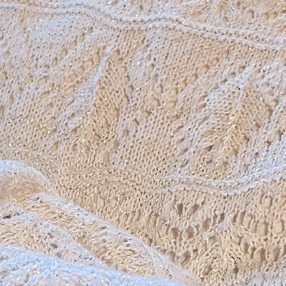 Cream/Ivory Crochet Sweater Dress w/ Cap Sleeves and Metallic Gold Threads - Picture 3 of 6